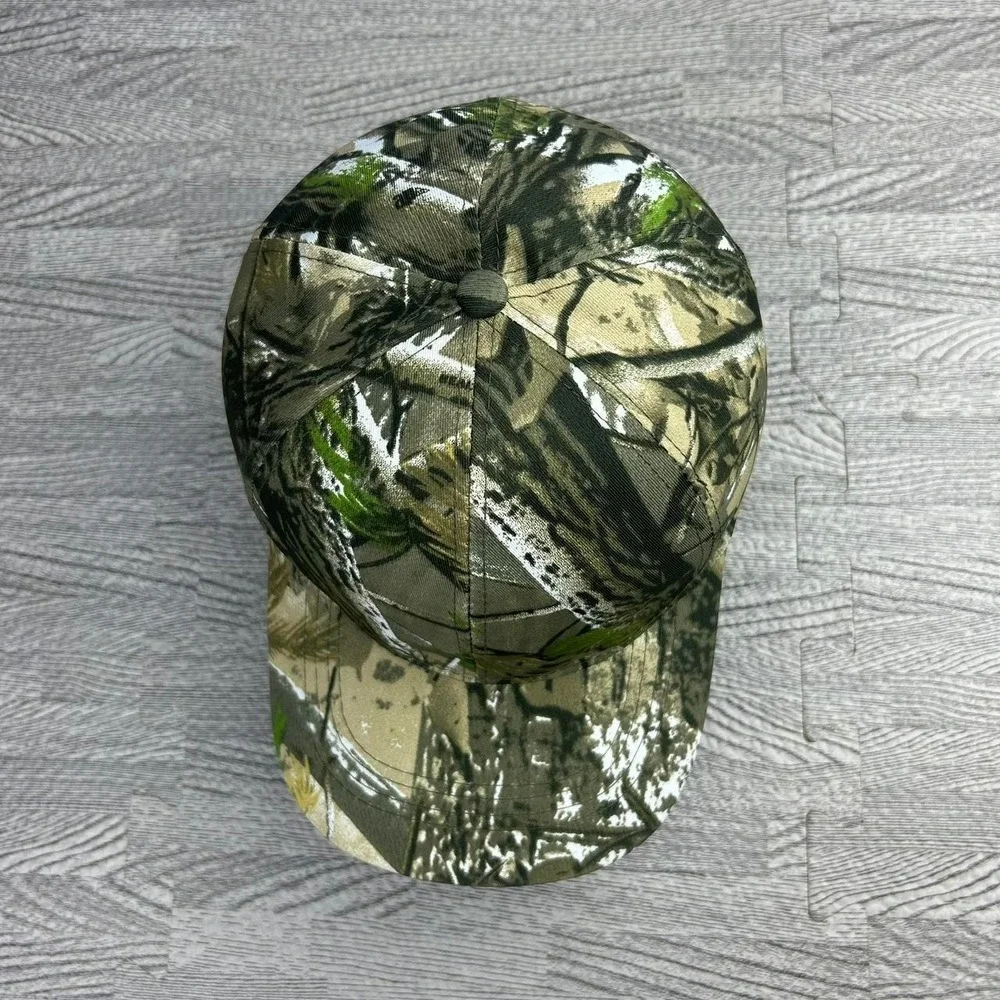 Vintage camo real tree hat cap strap back brown cyber grunge